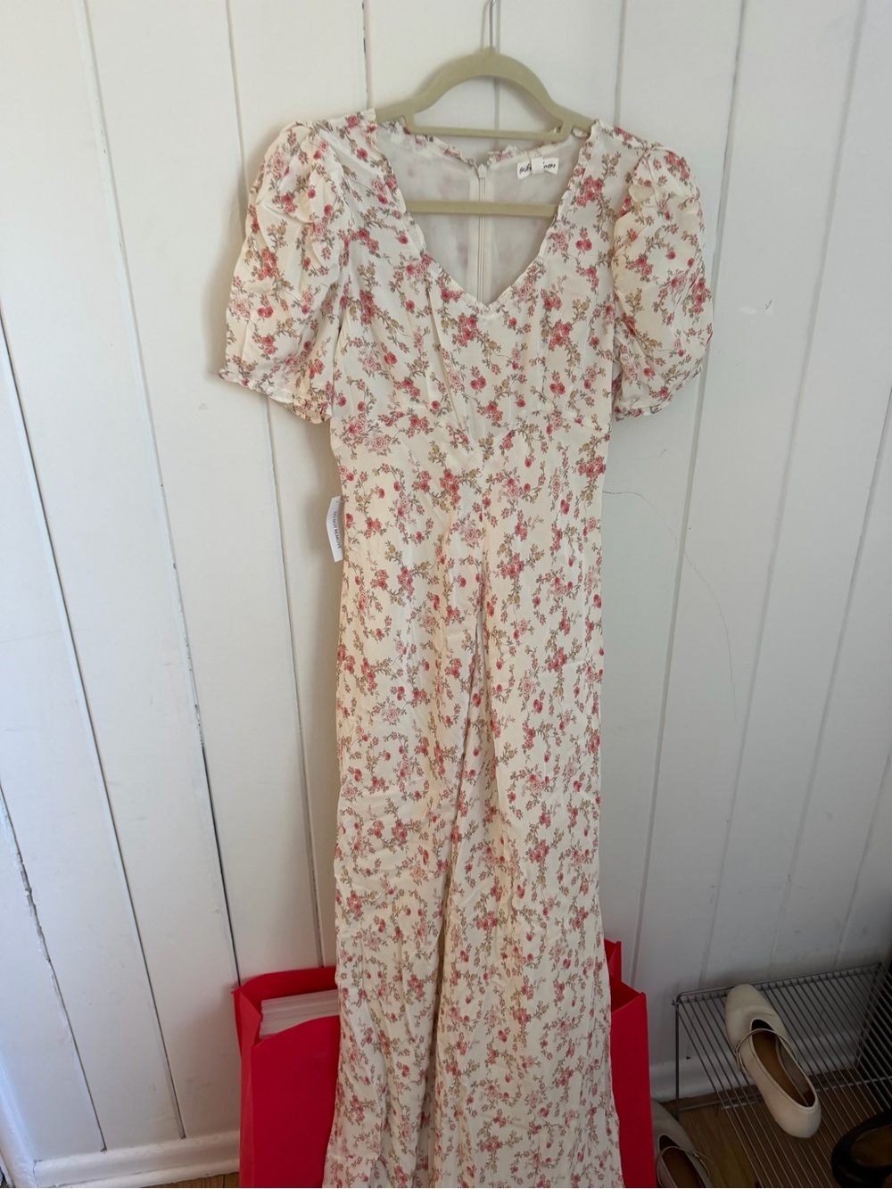 For Love & Lemons Cream Maxi Dress with Pink Floral Print